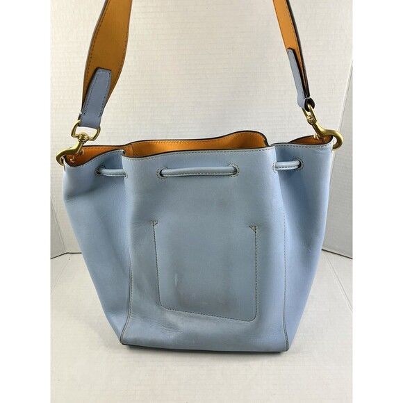 DOONEY & BOURKE Lt Blue Leather Emerson Marlowe Drawstring Bucket Shoulder Bag - Picture 2 of 16